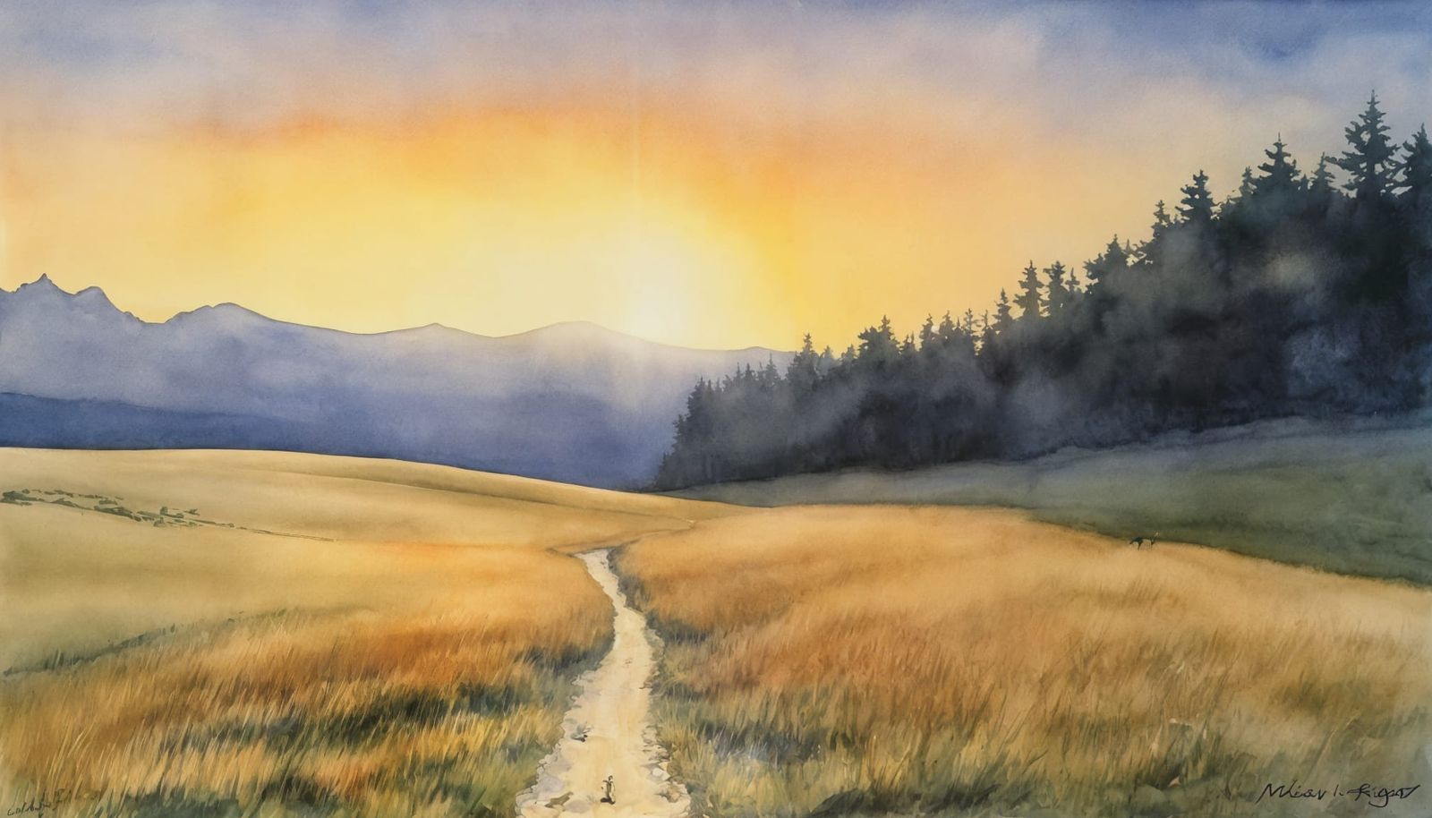 Crepuscular Rays in Watercolor, Moebius Style