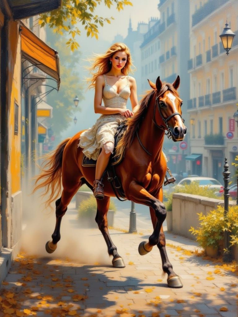 Encrustique Horse Running Free Through Golden Leaves