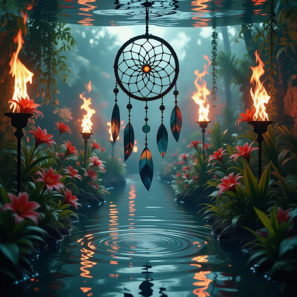 Underwater Iris Garden with Fiery Dream Catchers