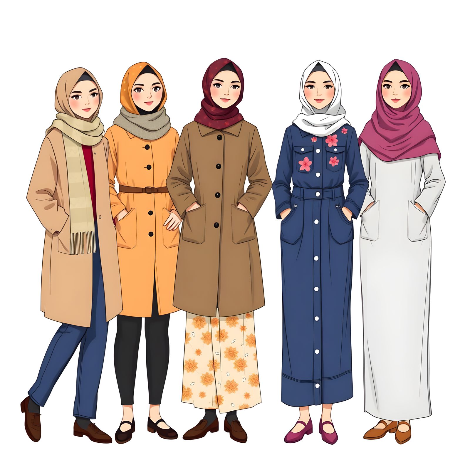 Four Seasons Hijabi Women in Loish Style