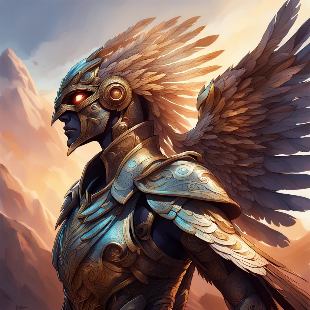 Winged Anthropos Portrait in Regal Armor