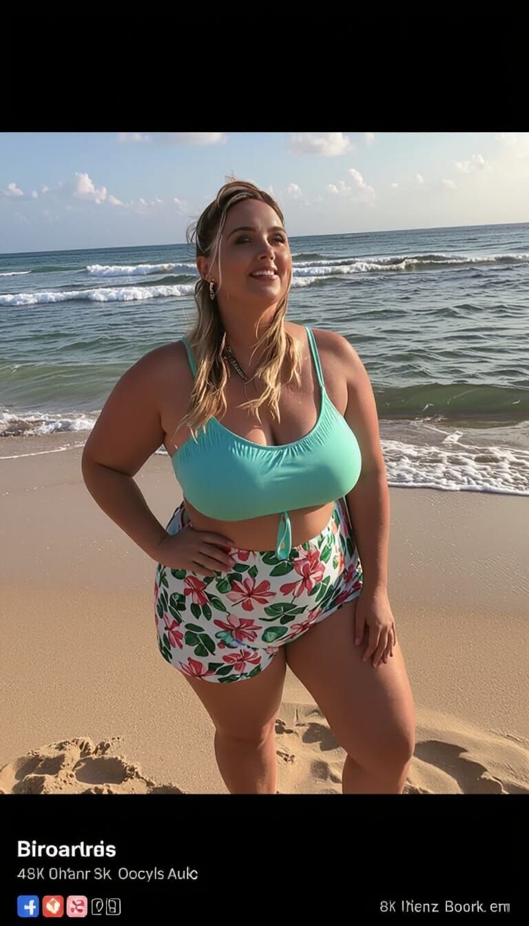 Woman in Blue Bikini on Beach at Golden Hour