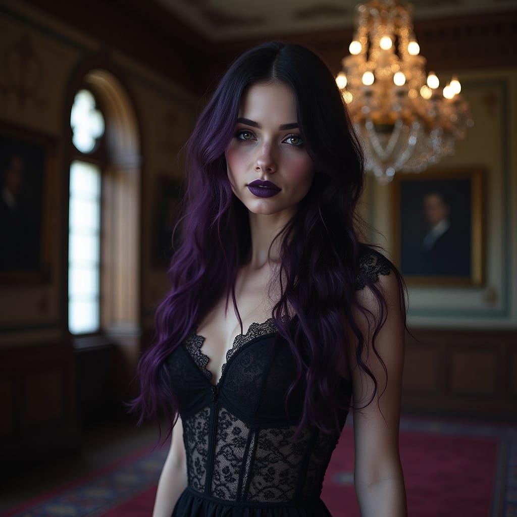 Ethereal Gothic Beauty Amidst Antique Opulence