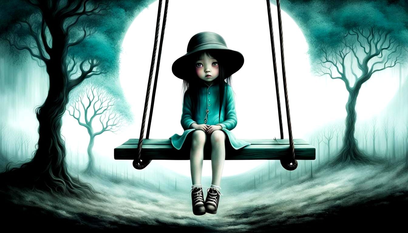 Swing before giant moon
