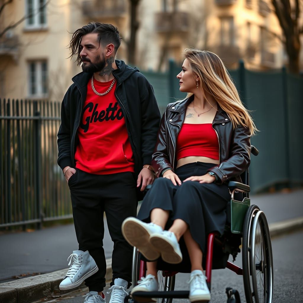 Tender Couple in Streetwear Style