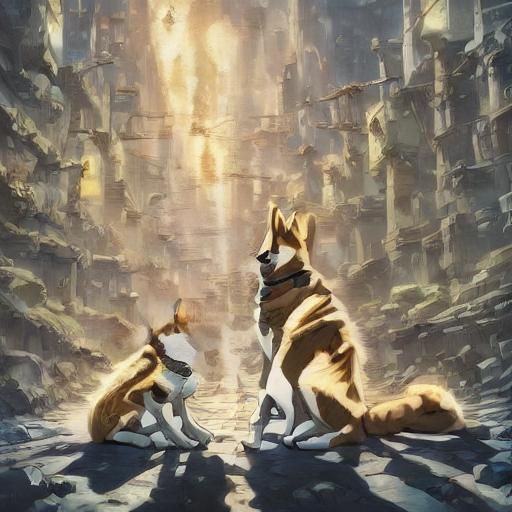 AI Image of Shiba Inu with Cat