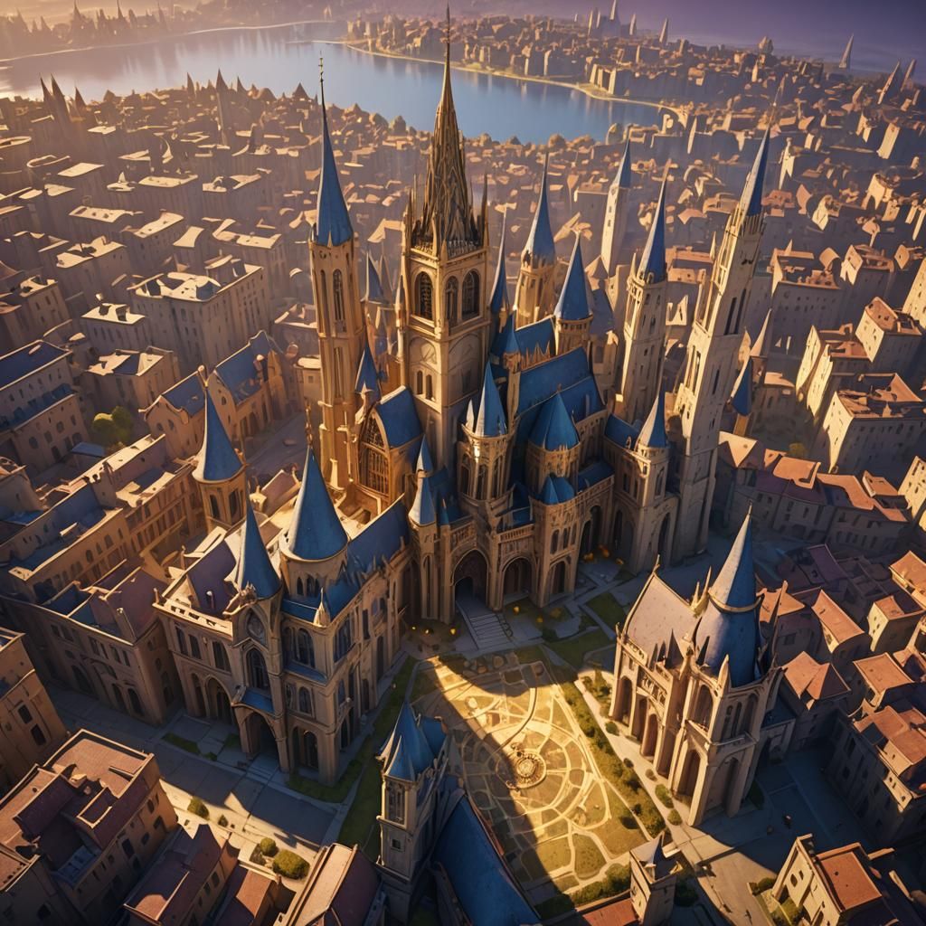Golden Map with 3D Buildings in Fantasy Concept Art