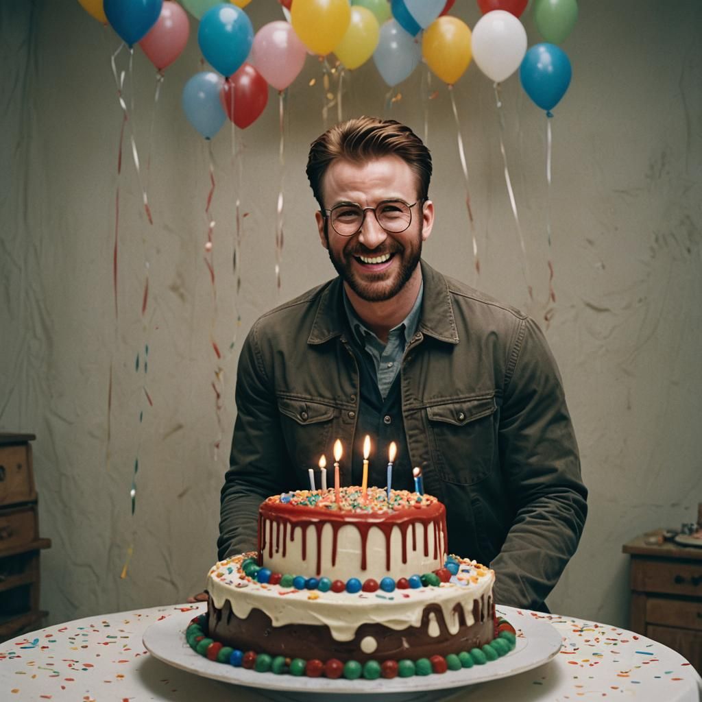 Cinematic Portrait of a Smiling Man With Birthday Cake