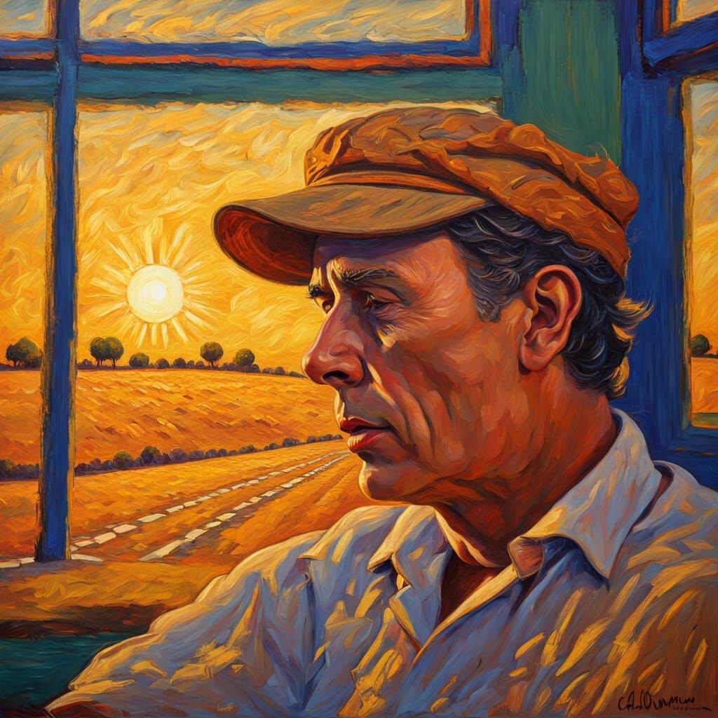 Truck Driver on the Road in Neo-Impressionist Style