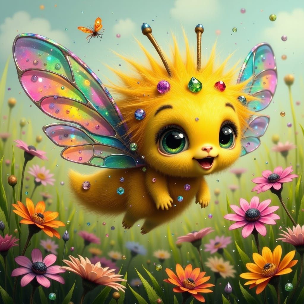 Whimsical Fae Creature in Gingham and Gemstones