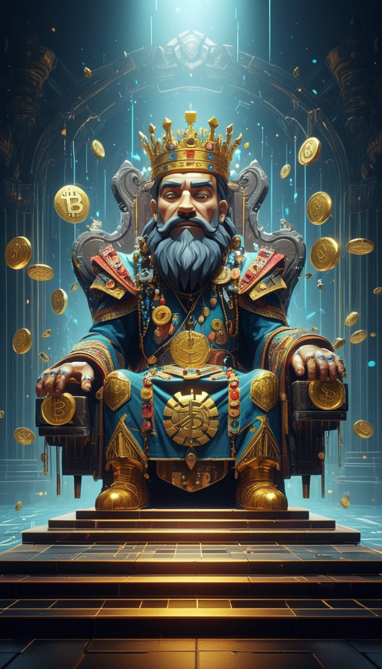 Surreal King on Throne in Vibrant Cubism Style