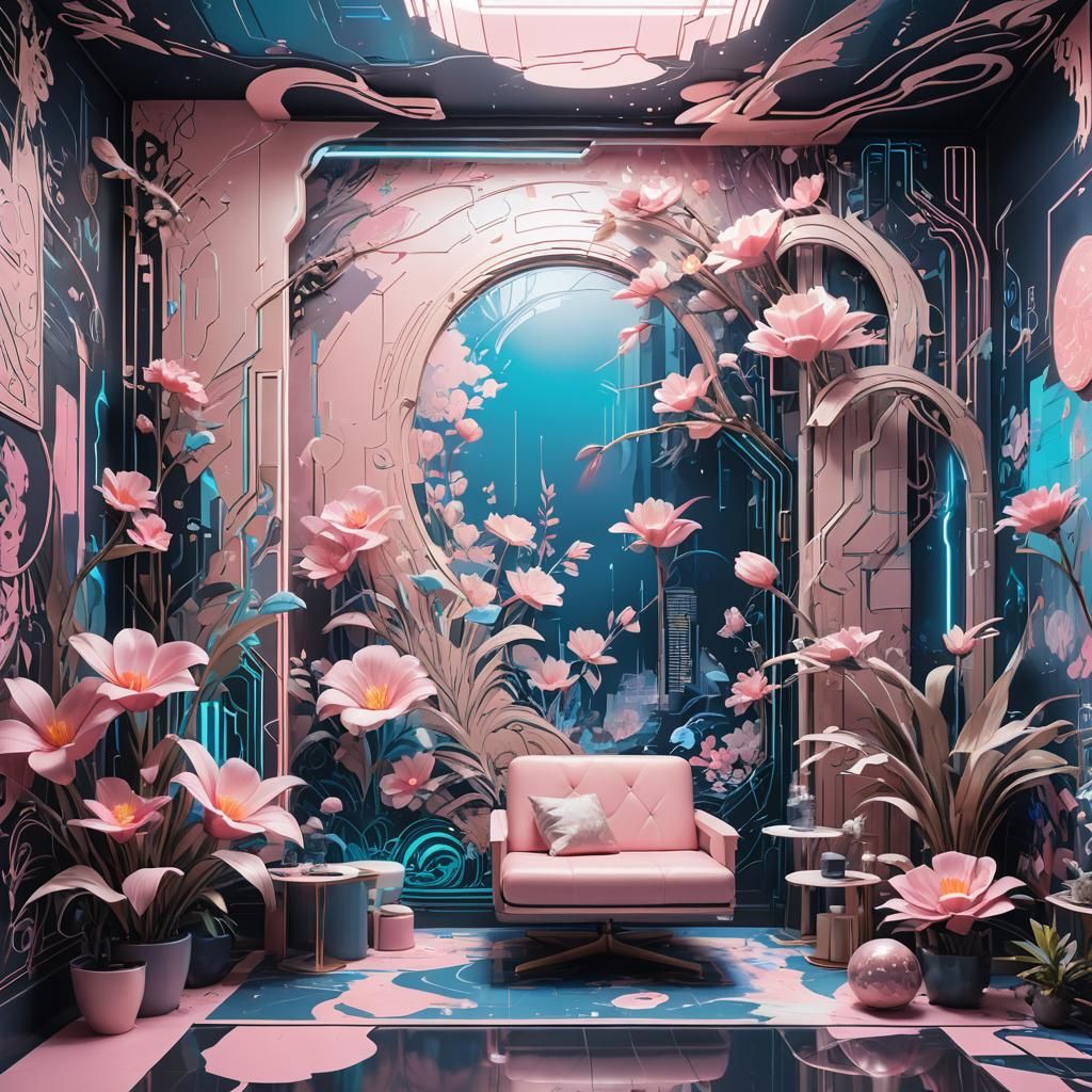 Cyberpunk Mural on Massage Salon Window