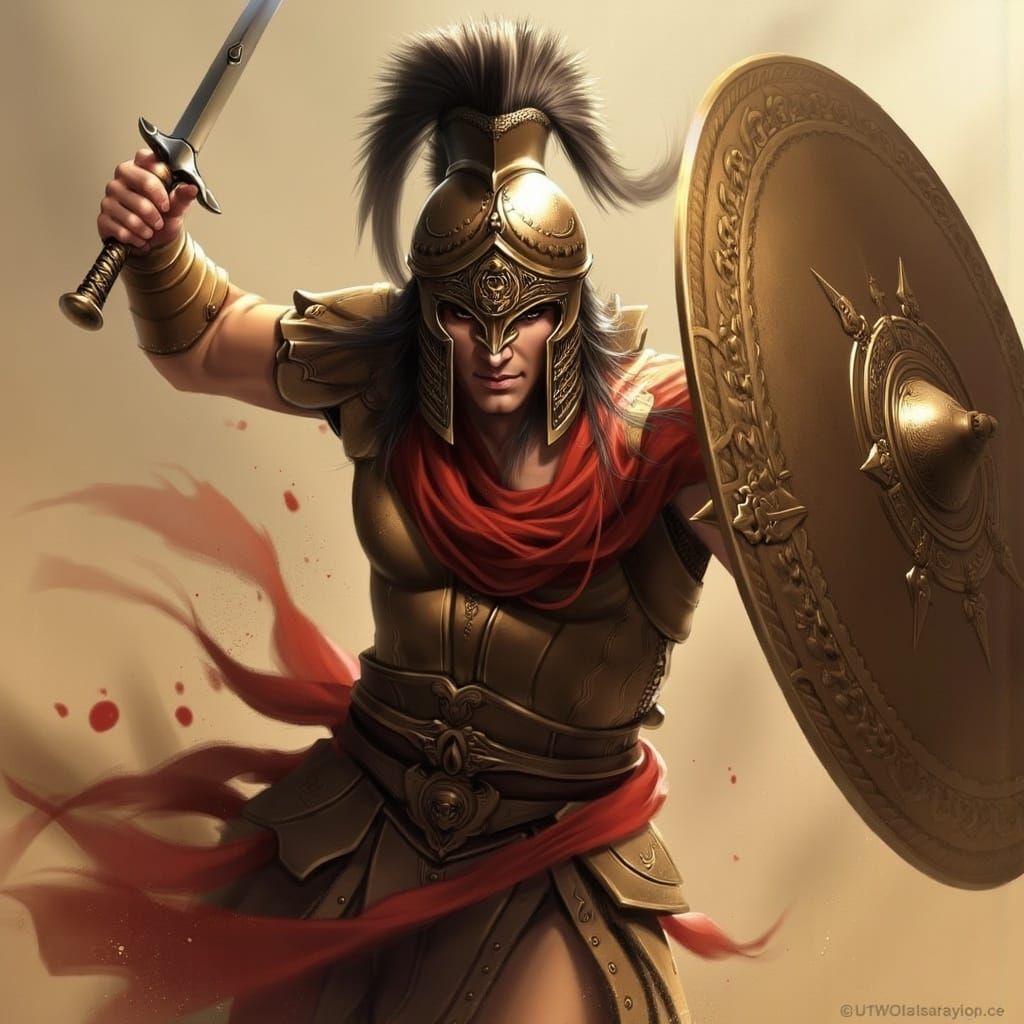 Fierce Greek Hoplite Warrior in Battle Regalia
