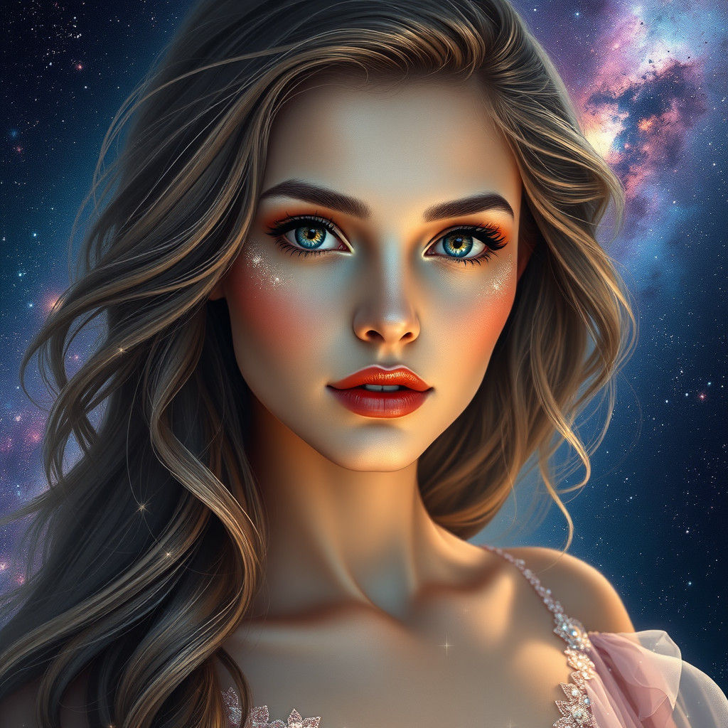 Ethereal Woman Portrait with Stardust Hair