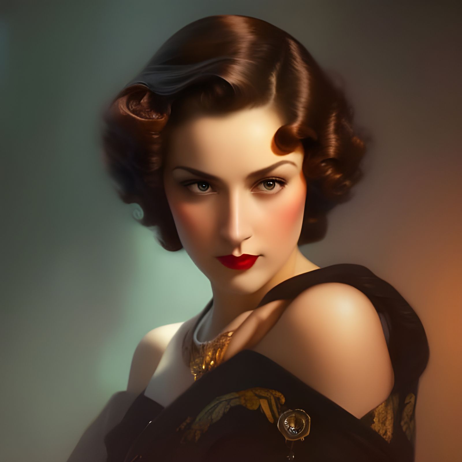 1930s Woman Portrait in Art Nouveau Style