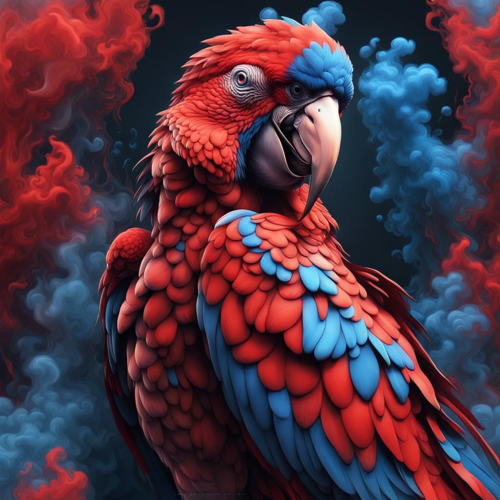 Vibrant Red and Blue Parrot in Vector Art Style