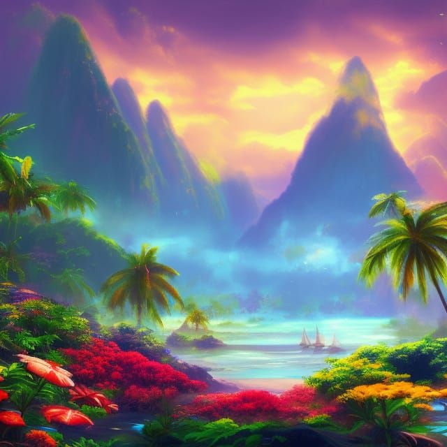Tropical Island Monsoon: Detailed Matte Painting