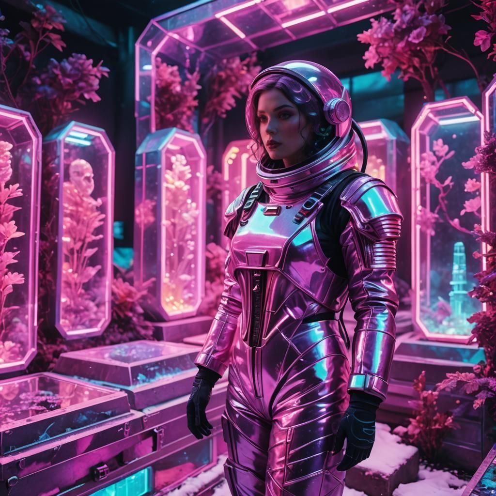 Snow White Cyber Mermaid in Neon Cemetery