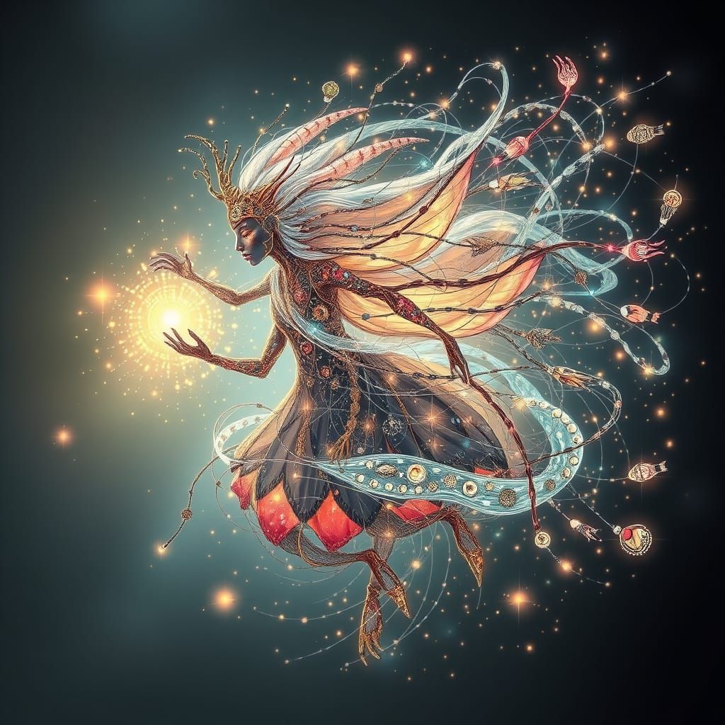 Whirling Spirit in Vibrant Kusama-Inspired Light Code