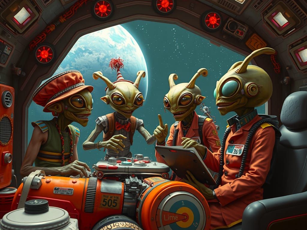 Bizarre Alien Encounter in a Dreamlike Space Landscape