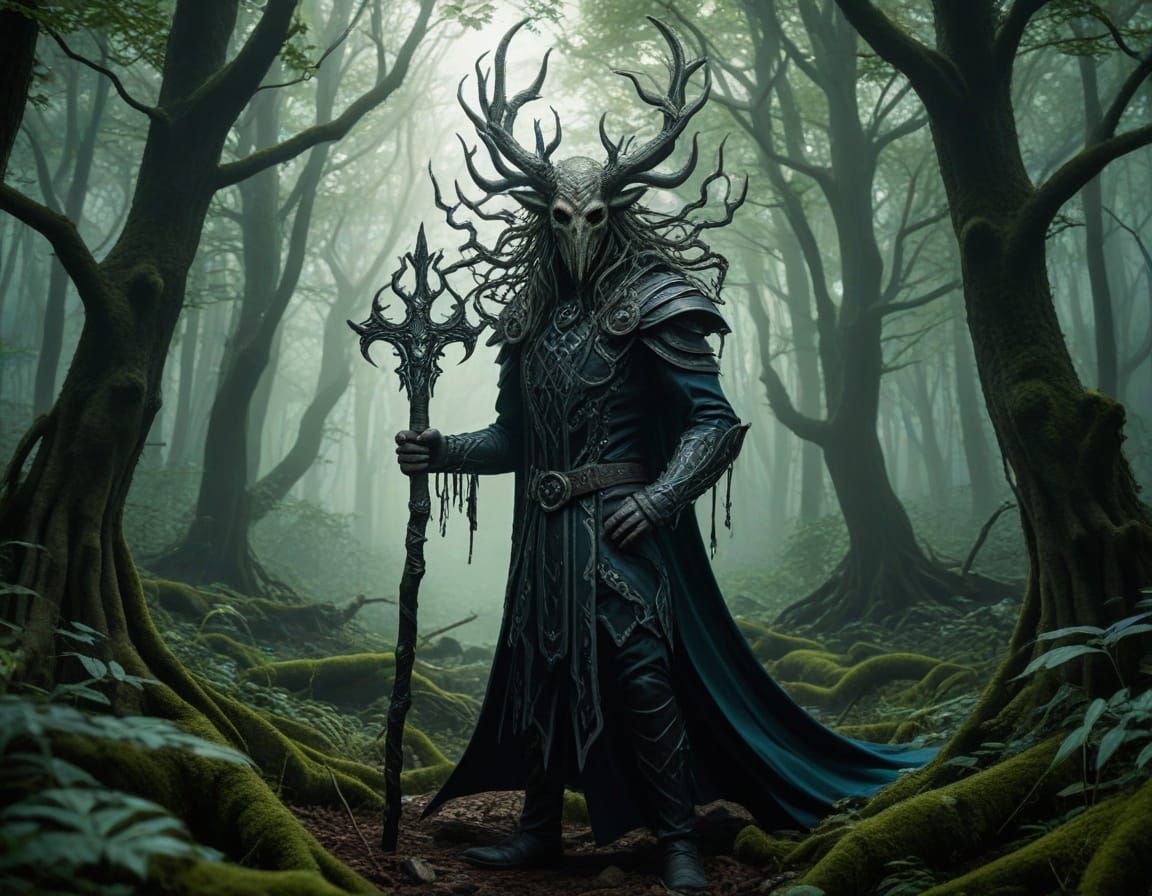 Ancient Forest Guardian in Cosmic Horror Style