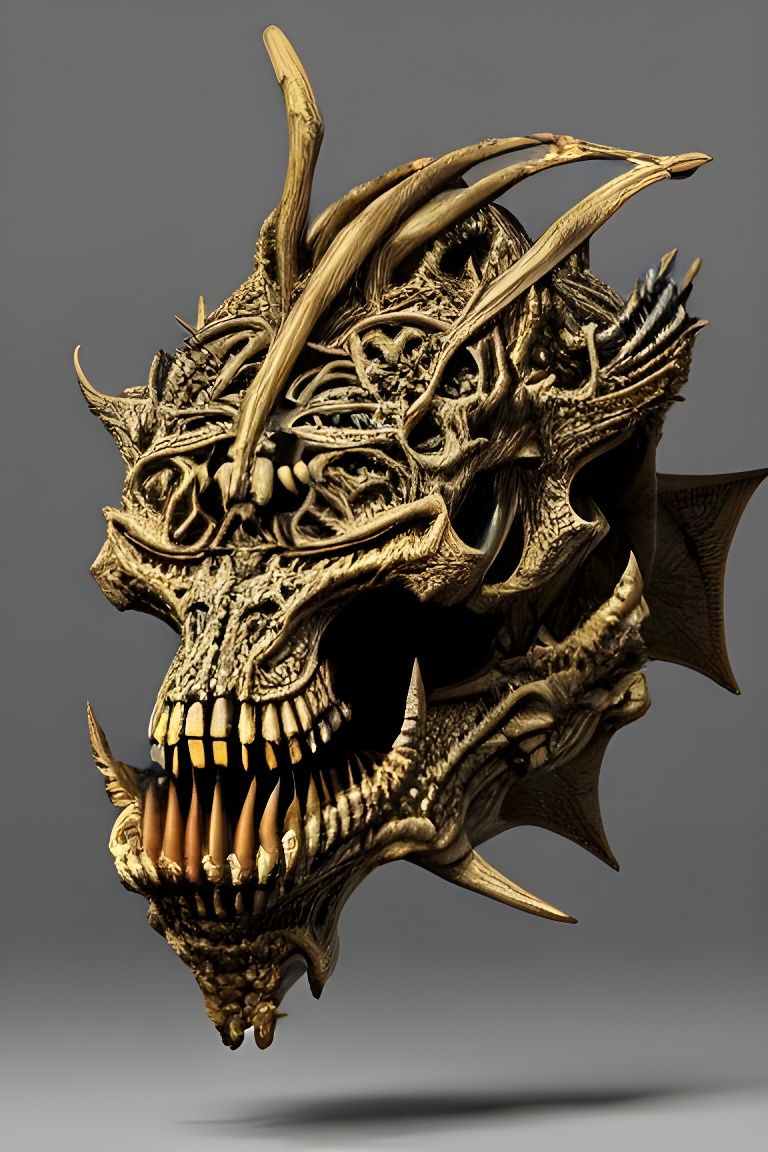 Aetherpunk Dragon Skull with Intricate Carvings in 8K