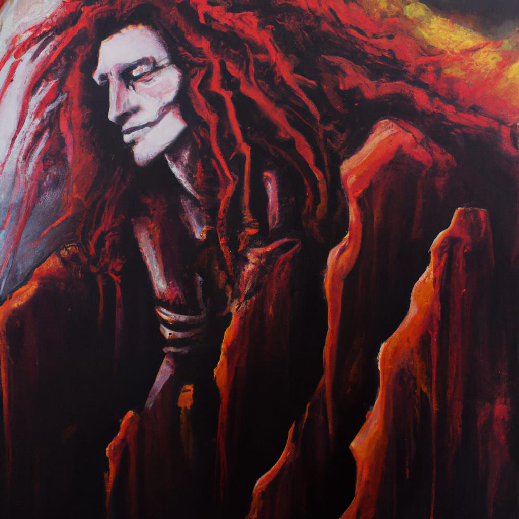 Red Haired Man in Volcano Graffiti Art