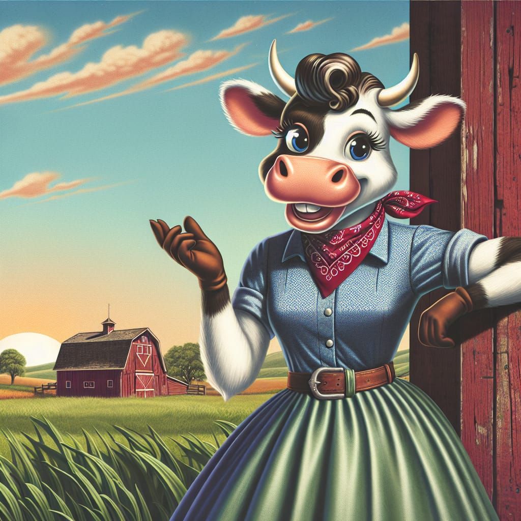 Vintage Cow Pin-Up Girl on the Farm