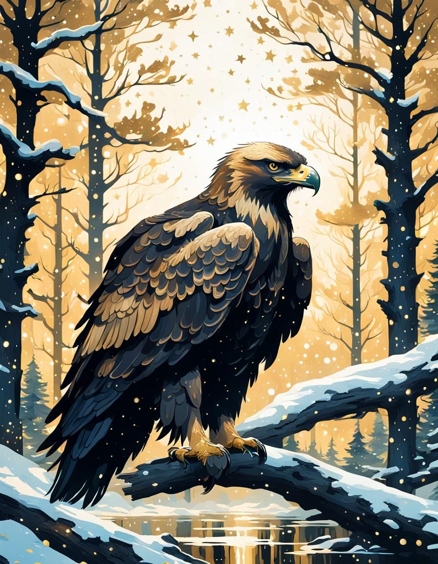 Golden Eagle Silhouette with Gold Sparkles