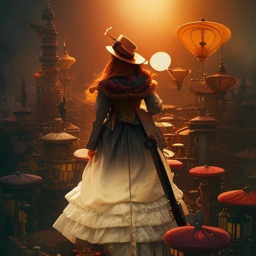 Steampunk Alice in Wonderland: Detailed Precisionist Paintin...