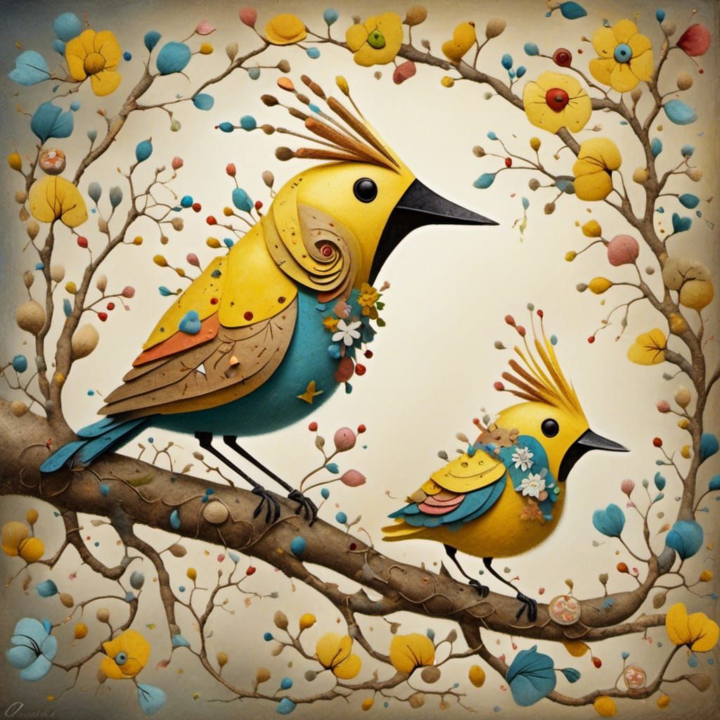 Whimsical Birdtopia Illustration in Pop Surrealism Style