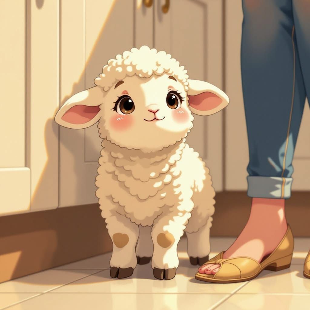 Adorable Lamb with Puppy Eyes in Anime Style