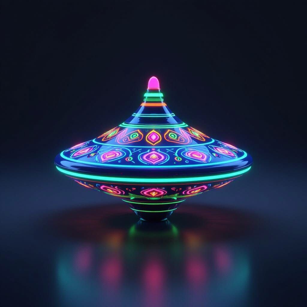 Glowing 3D Spinning Top with Neon Patterns