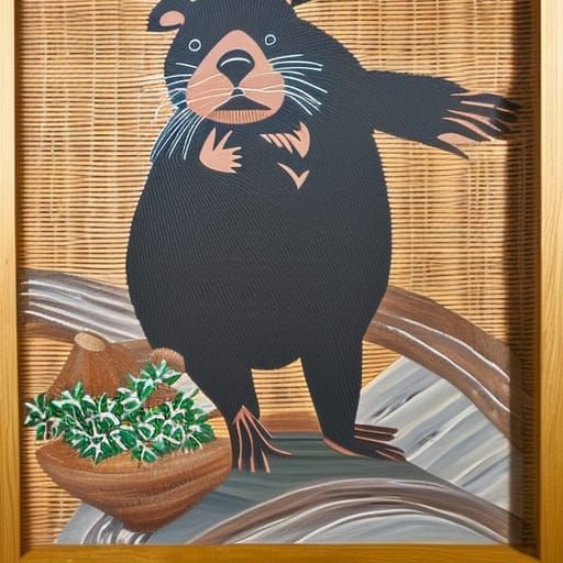 Cartoon Tasmanian Devil Painted on Wicker Panel