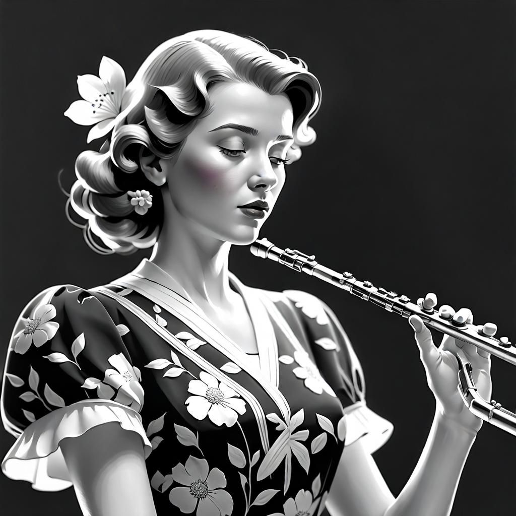 Woman from the 40s playing a flute