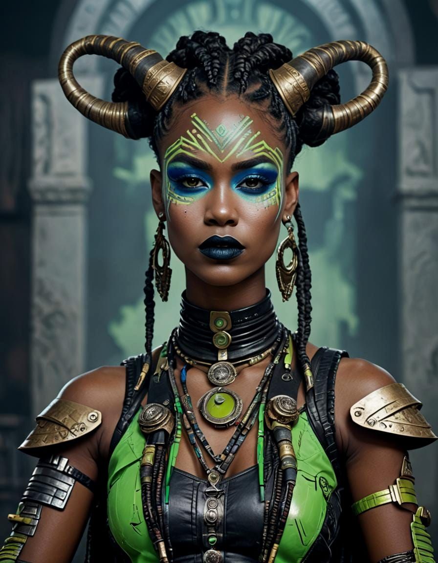 African Tribal Vampire Princess with Cyberpunk Hairstyle