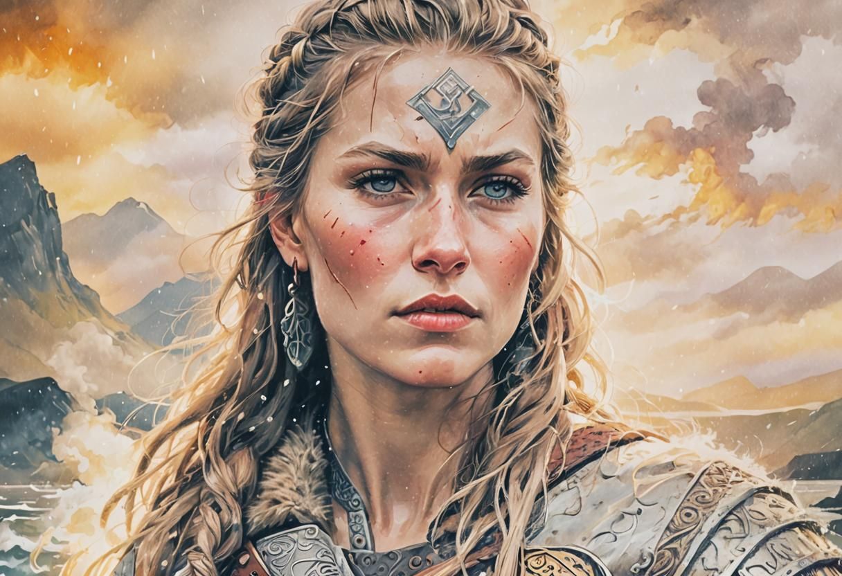 Viking Warriors Embrace on Stormy Fjord: Oil Painting