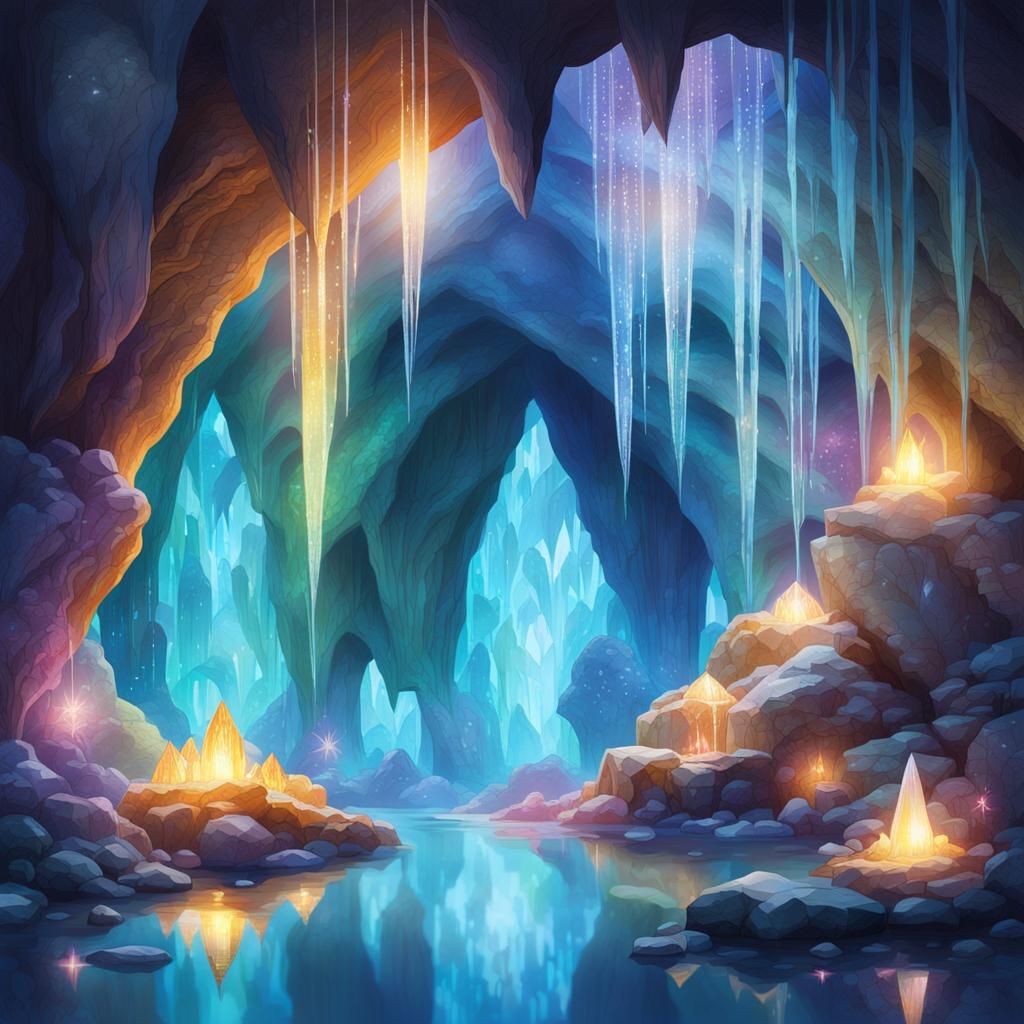 Luminous Crystal Cave with Glimmering Gems