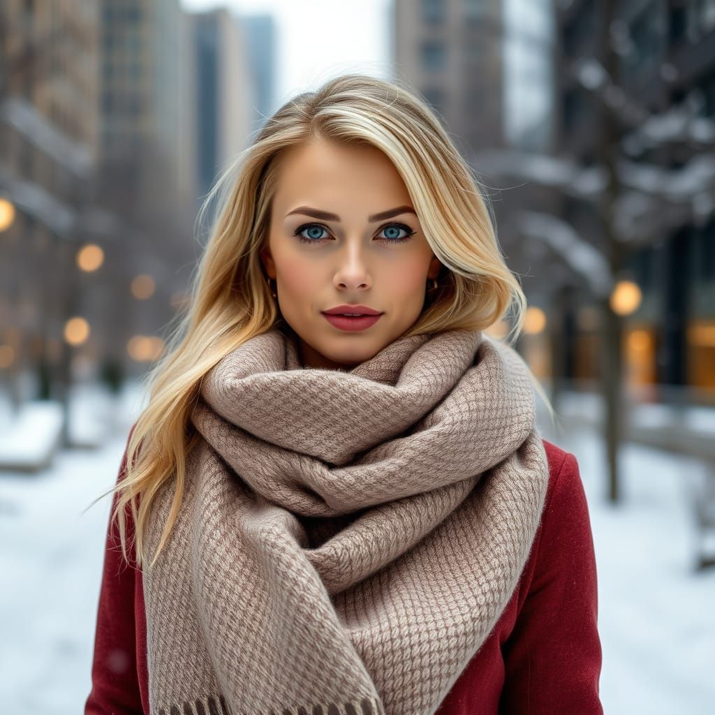 Elegant Woman in Snowy Chicago Landscape