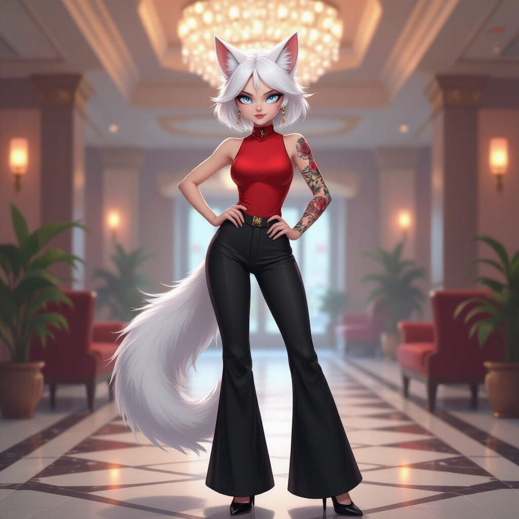 Female Demon with Wing Tattoo in Hazbin Hotel Style