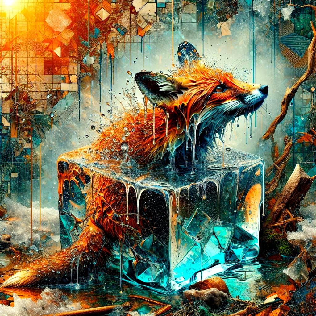 Surreal Urbanpunk Landscape with Drenched Fox