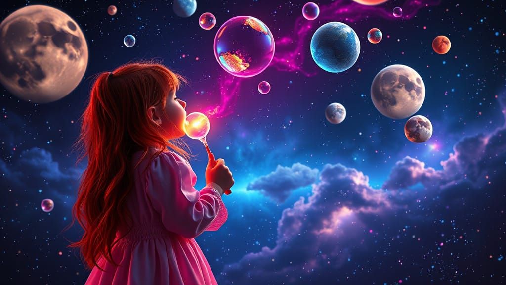 Celestial Girl Blows Bubble Universes