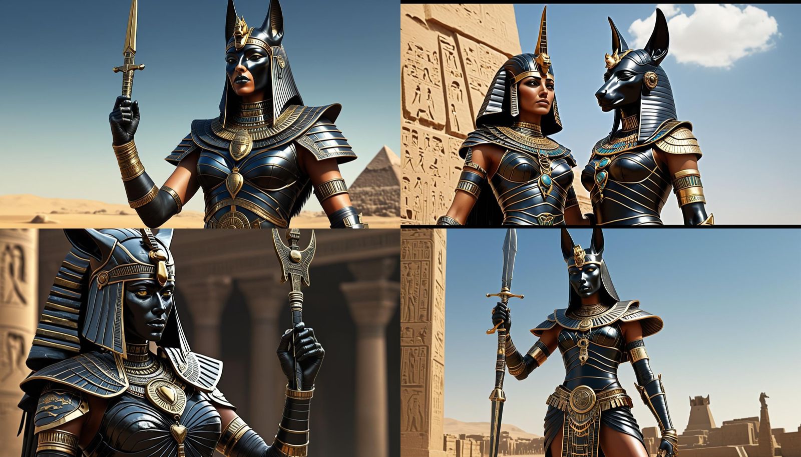 An Egyptian Female Warrior, very detailed armor, Anubis Head...