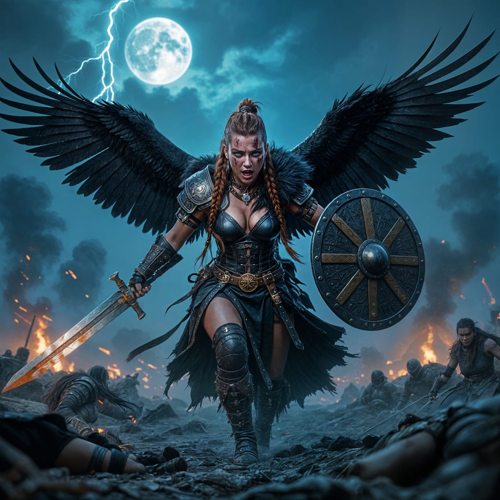 Valkyrie Warrior Charging into Battle on Raven