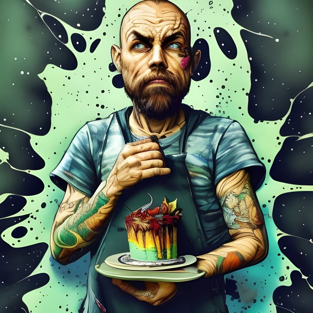 Badass Baker Portrait in Maximalist Gouache Illustration