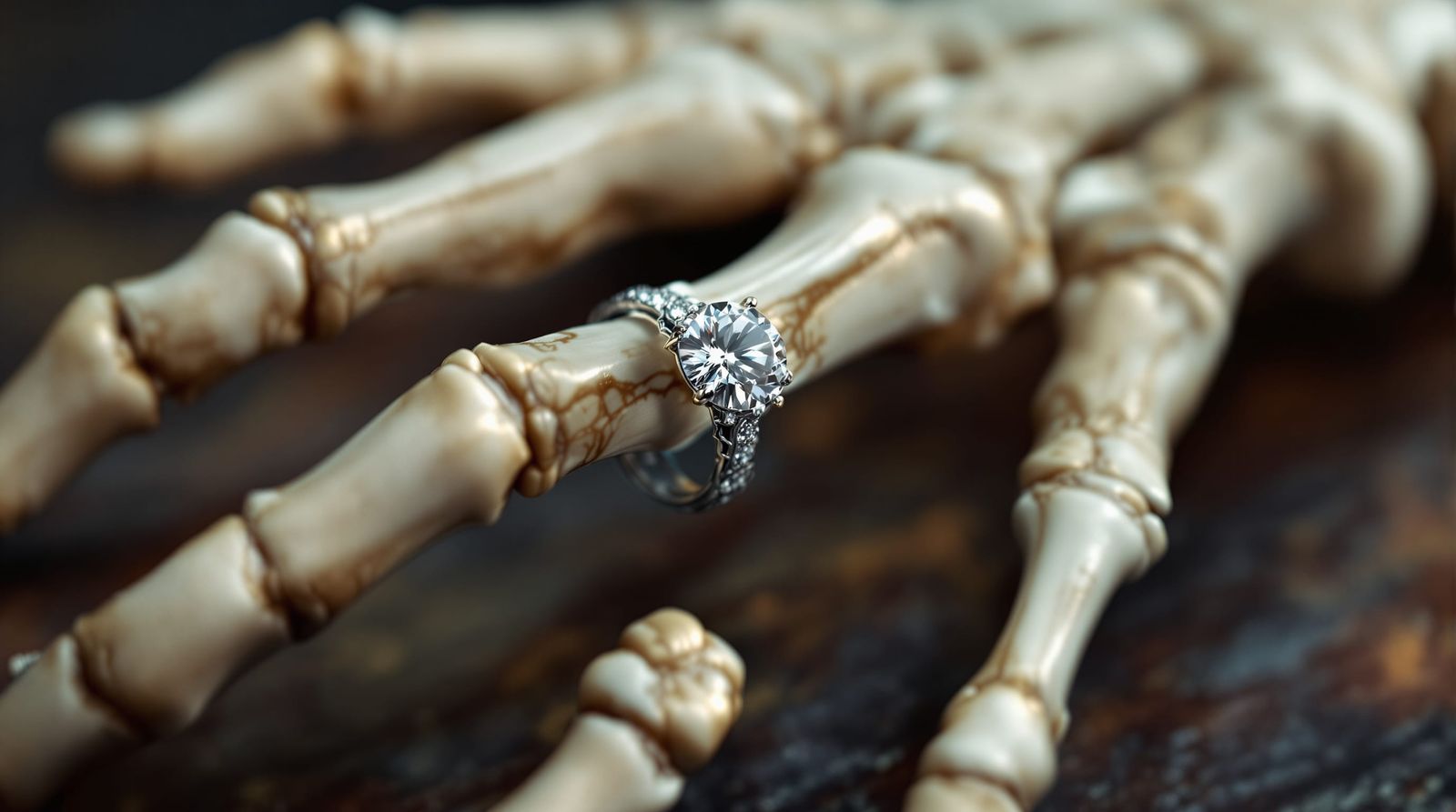 Brilliant Engagement Ring on Skeleton Finger