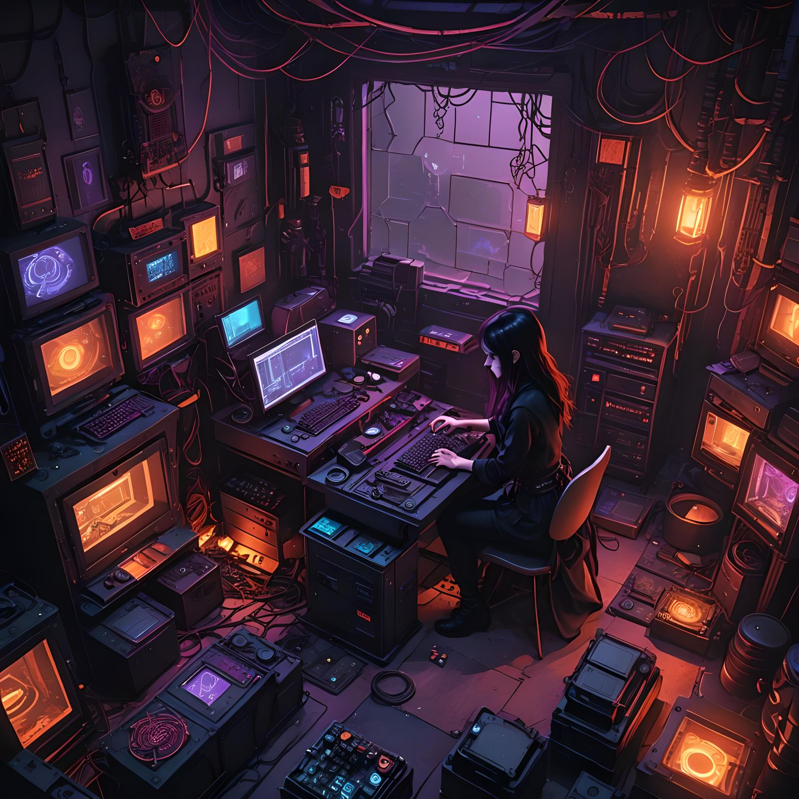 Cute Techy Goth Girl coding