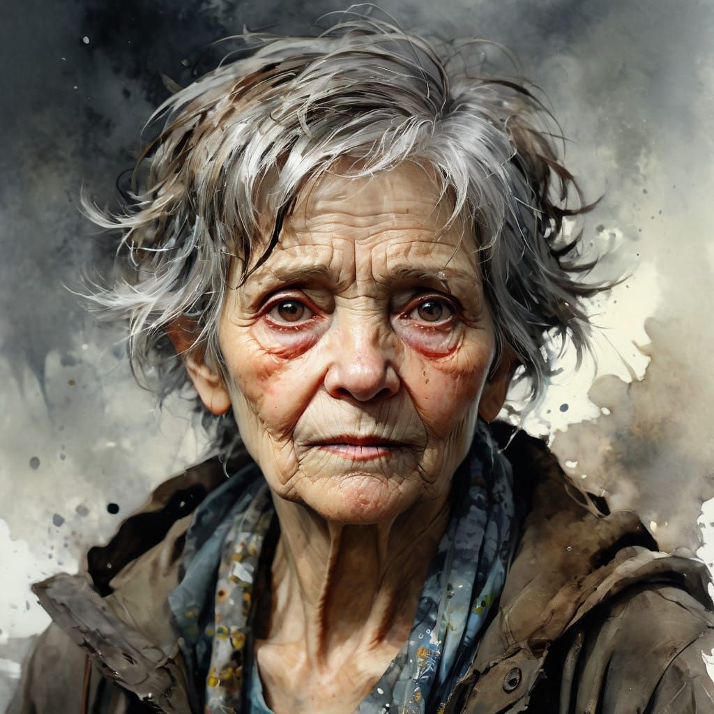 Watercolor Portrait of a Wise Elder Woman