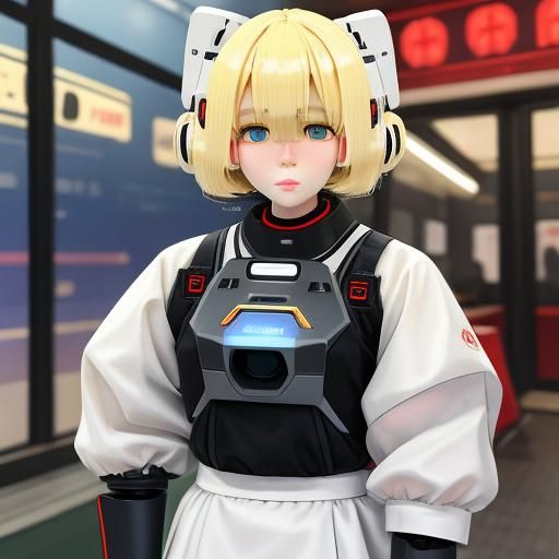 Blonde AI Robot in Cherry Blossom Kimono