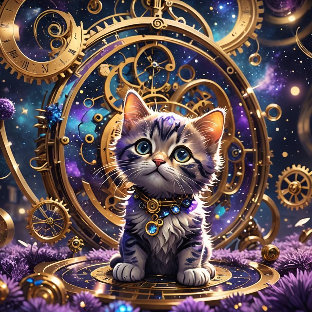Playful Space Kitten in Starry Cosmos